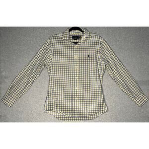 Polo Ralph Lauren boys yellow blue plaid button up long sleeve shirt LG 16 1/2